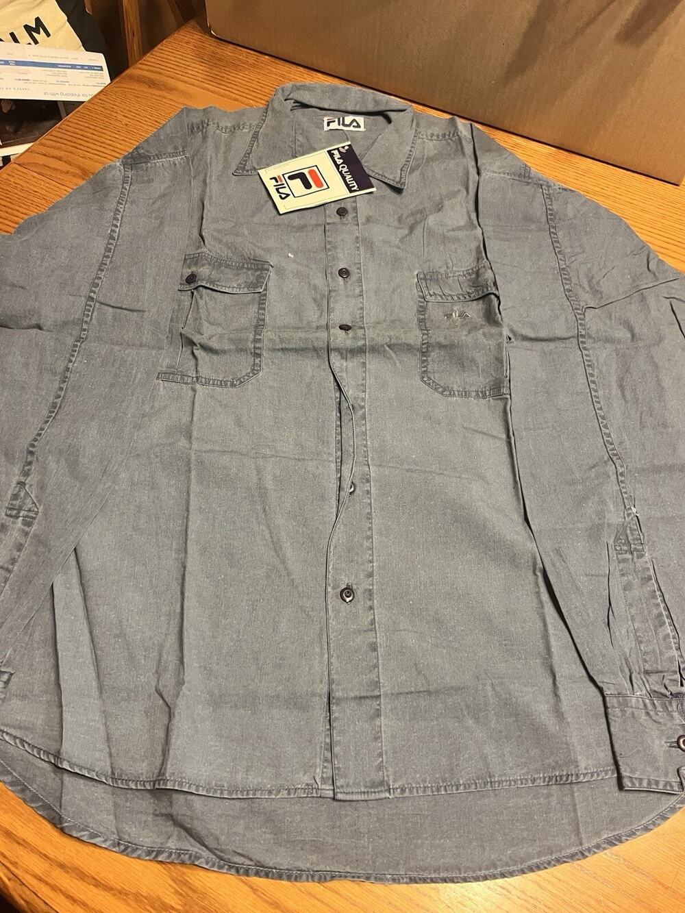 Fila Sport Button Up Shirt Mens Large Blue Long Sleeve NOS